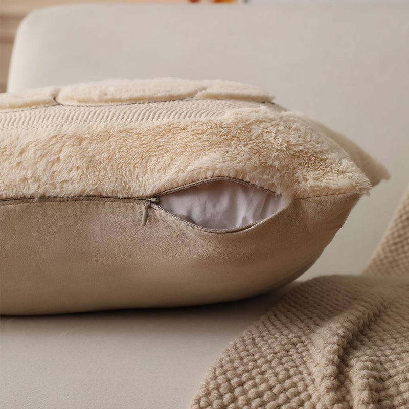 Allorry Fall Pillow Covers 20x20 Set of 2 Fall Beige Pumpkin Embroidery Throw Pillow Covers Soft Plush Faux Fur Cushion Covers for Sofa Bedroom Living Room Autumn Thanksgiving Home Decor PT-010A20 - Image 3